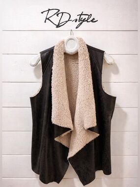 RD Style Faux Leather Shearling Vest – Brown / Beige – M/L (Estimated)
